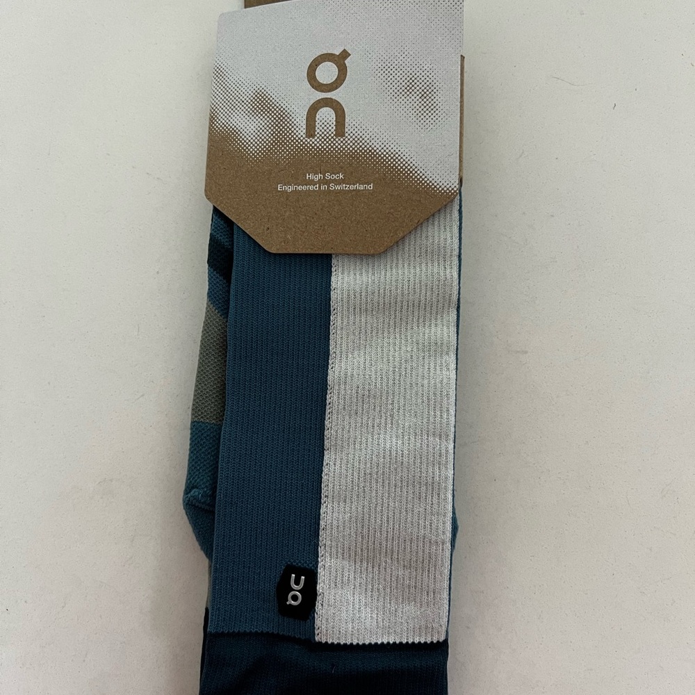 On Running Blue and White High Socks